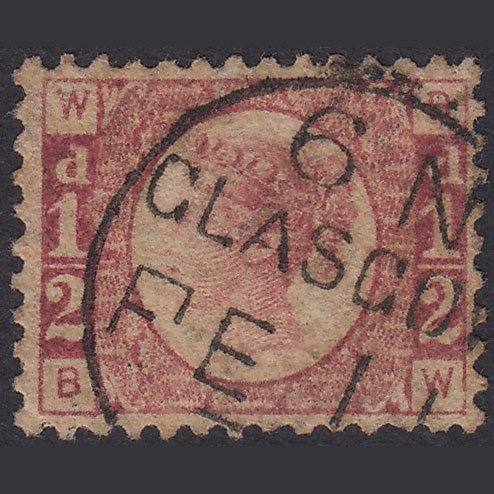 GB QV 1870 1/2d Rose-Red Plate 1 SG48-G4 BW GU Glasgow CDS