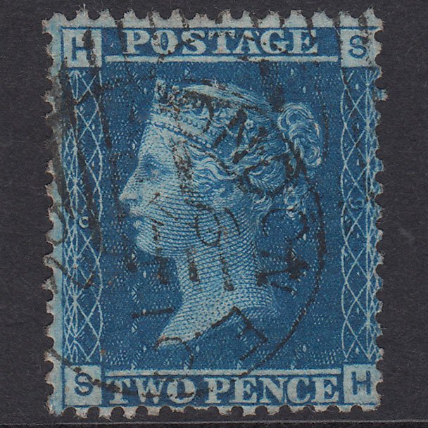 GB QV 1858 2d Blue Plate 9 SG45-G2 SH FU London CDS