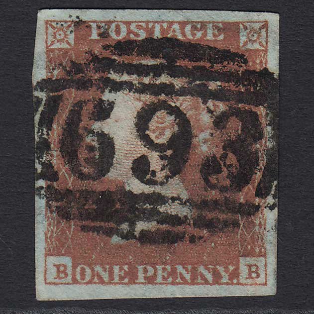 GB QV 1841 1d Red-brown (Plate 98) (SG8) 'BB' FU Scarborough (693) 4M