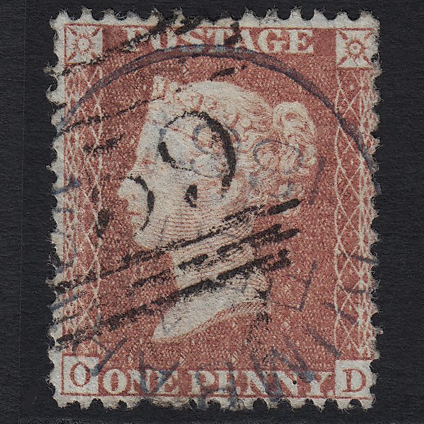 GB QV 1857 1d Rose-red (Plate 57) SG40-C10(1) OD GU Blue Dumbarton Town Cancel
