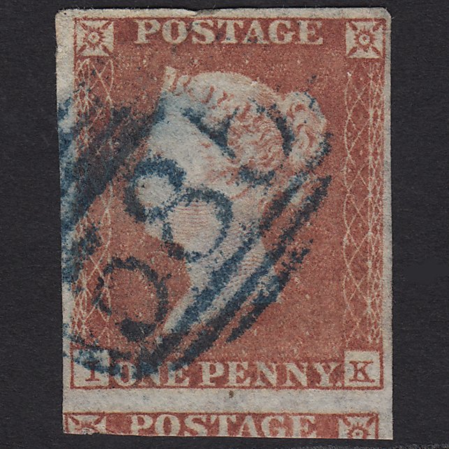 GB QV 1841 1d (Plate 100) SG8-B1(1) IK FU Blue Ilkeston 585 4M Imperf