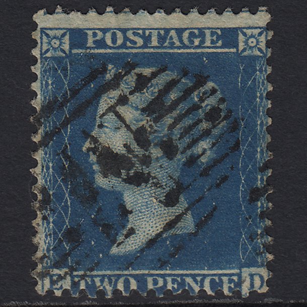 GB QV 1857 2d Blue (Plate 6) SG35-F7 ED FU Malta M Z15 Misperf