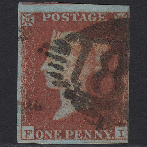 GB QV 1841 1d Red-brown (Plate 104) SG8-B1(1) FI GU 4 Margins Ireland