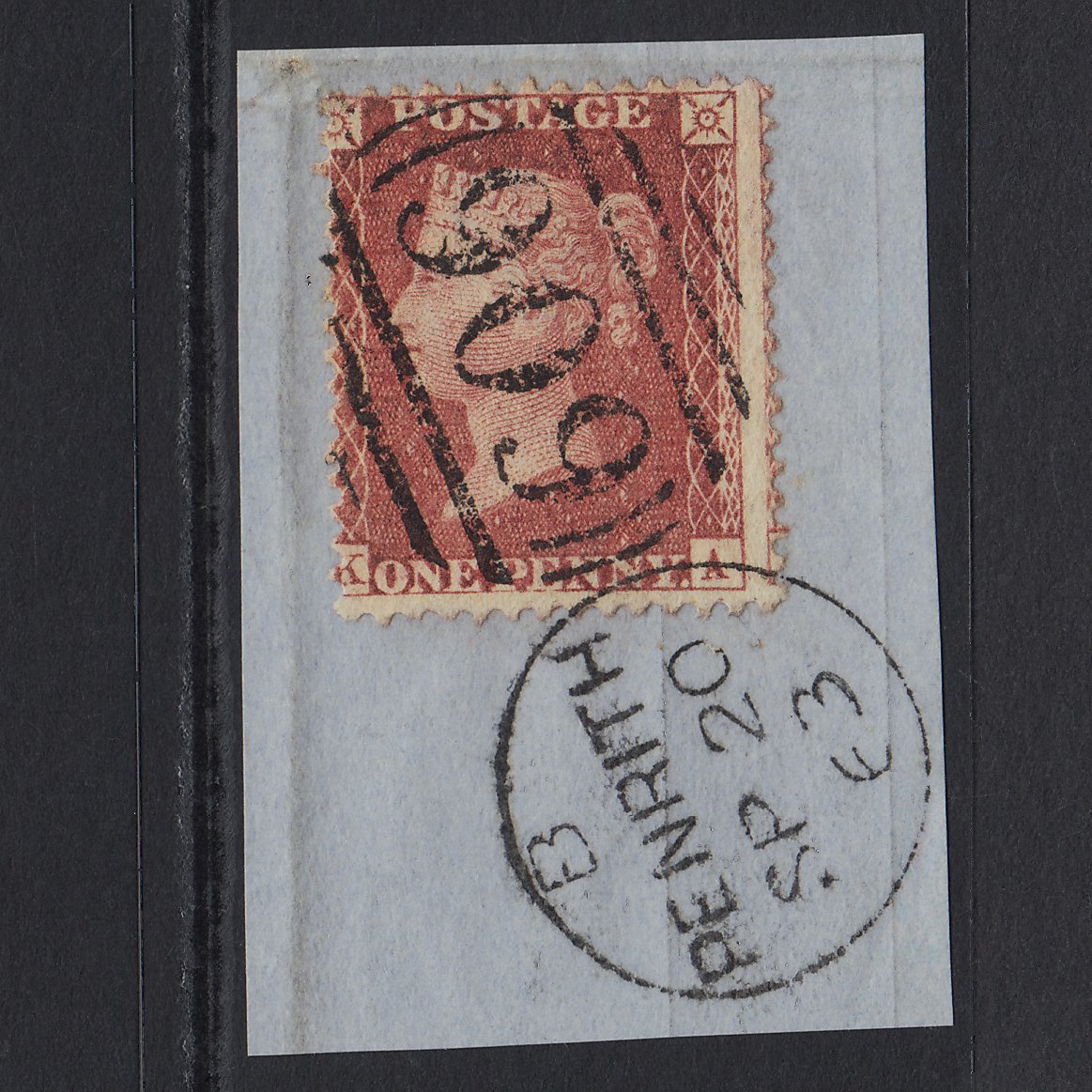 GB QV 1857 1d (Plate 67) SG40-C10(1) KA FU Penrith 606 Misperf on Piece