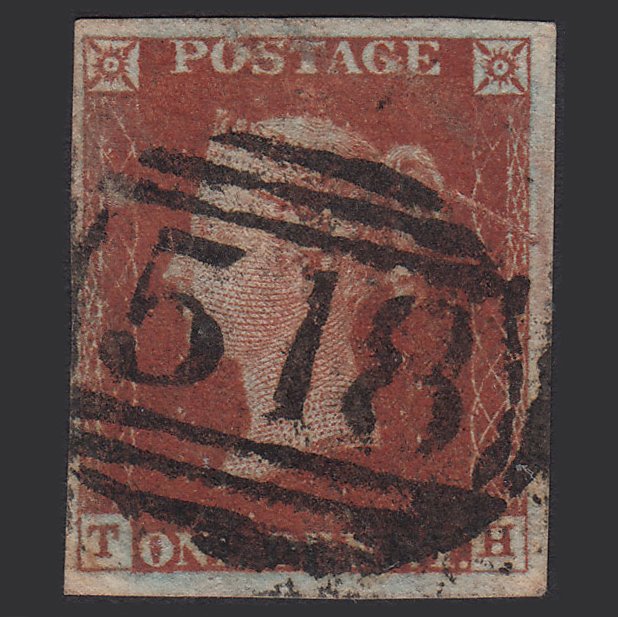 GB QV 1841 1d Red-brown (Plate 53) SG8-B1(1) TH GU 4M Imperf Marlow 518