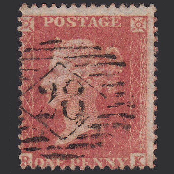 GB QV 1857 1d Pale Red (Plate 27) SGC8(9) RK GU London IS 28