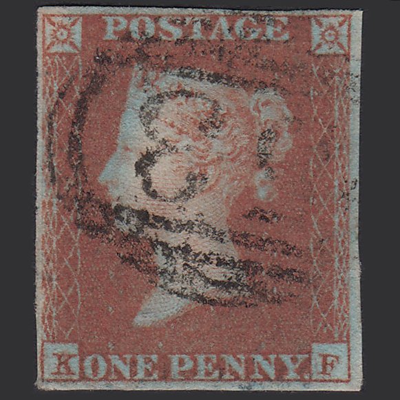 GB QV 1841 1d Very Blued (Plate 92) SG8a-B1(2) KF FU 4M Imperf Bath 53