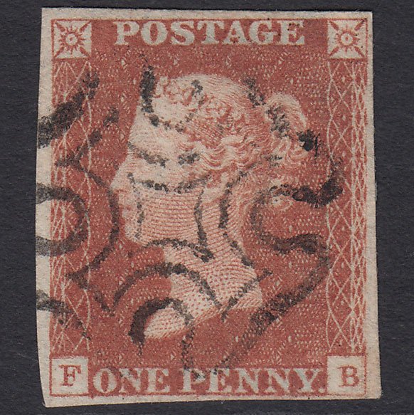 GB QV 1841 1d Red-brown (Plate 19) SG8-B1(1) FB VFU 4 Margins Maltese Cross