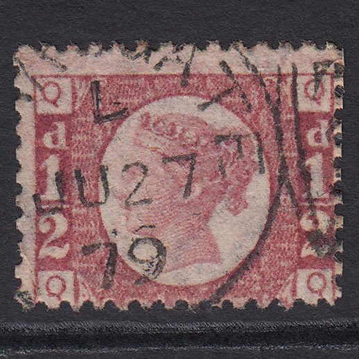 GB QV 1870 1/2d Rose-red (Plate 13) SG48-G4 QQ FU CDS Cancel