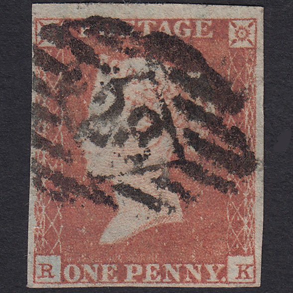 GB QV 1841 1d Red-brown (Plate 100) SG8-B1(1) RK FU 4 Margins London IS 28
