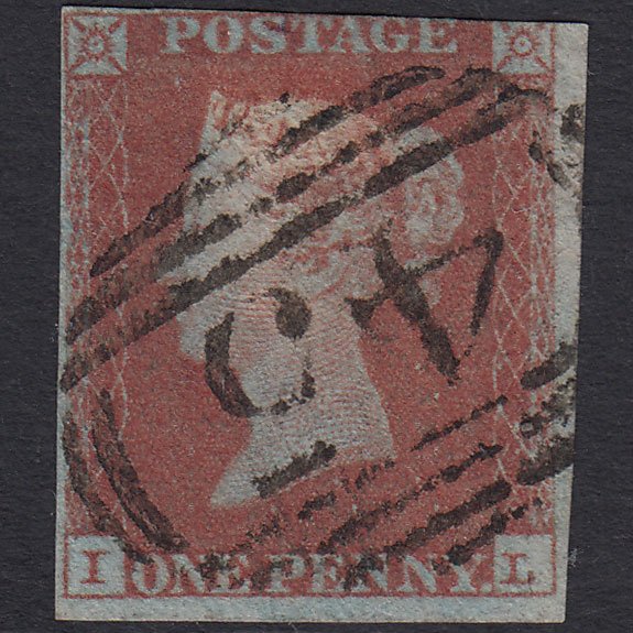 GB QV 1841 1d Red-brown (Plate 121) SG8-B1(1) IL FU 3 Margins Baldock 45