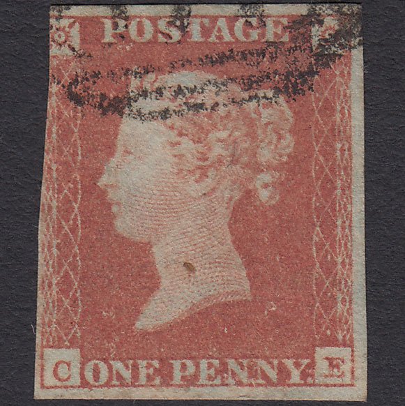 GB QV 1841 1d Red-brown Pl 101 SG8-B1(1) CE GU 3 Margins Light Cancel