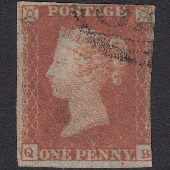 GB QV 1841 1d Red-brown (Plate 95) SG8-B1(1) QB GU 3 Margins Light Cancel