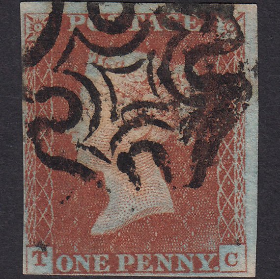 GB QV 1841 1d Red-brown (Plate 25) SG8-B1(1) TC FU 4 Margins Maltese Cross