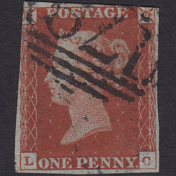 GB QV 1841 1d Deep Red-brown (Plate 54) SG10-B1(4) LC GU Chertsey 179