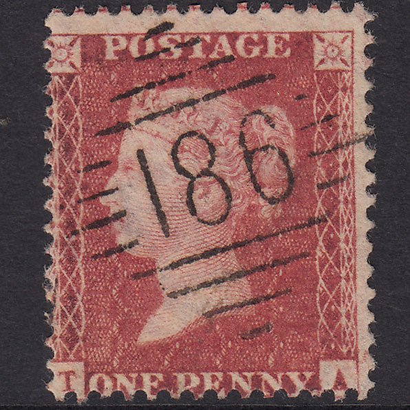 GB QV 1857 1d Rose-Red Plate 43 SG40-C10(1) TA FU Dublin 186