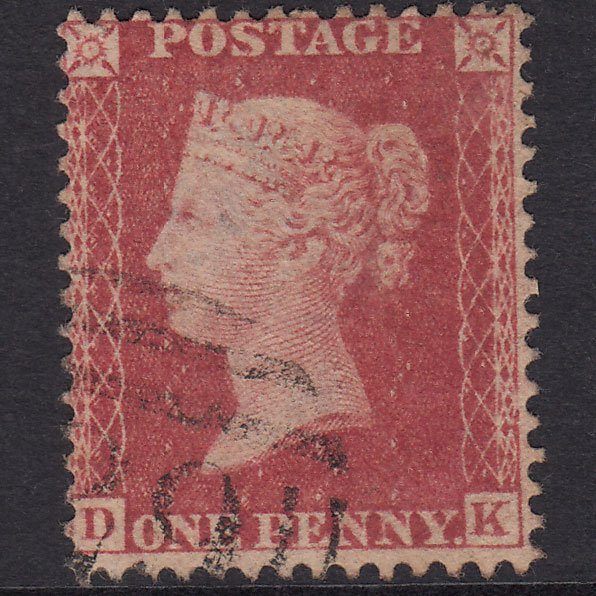 GB QV 1863 1d Rose-Red Plate 50 SG42-C12(1) DK FU Light Cancel