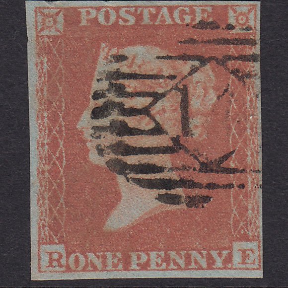 1841 1d Red-Brown Plate 144 SG8-B2(1) RE FU 4 Margins London Is Cancel