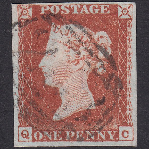 GB QV 1841 1d Red-Brown Plate 92 SG8-B1(1) QC VFU 4 Margins Light Cancel