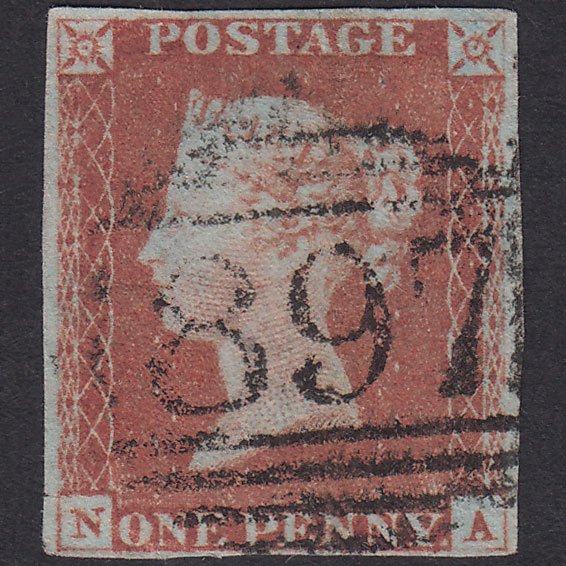 GB QV 1841 1d Red-Brown Plate 73 SG8-B1(1) NA GU 4 Margins Wisbech 897