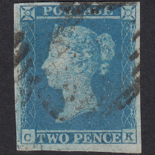 GB QV 1841 2d Pale Blue Plate 4 SG13-E1(1) CK FU 4 Good Margins