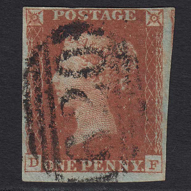 GB QV 1841 1d Red-brown (Plate 63) (SG8) 'DF' FU Plymouth (620) 4 Margins