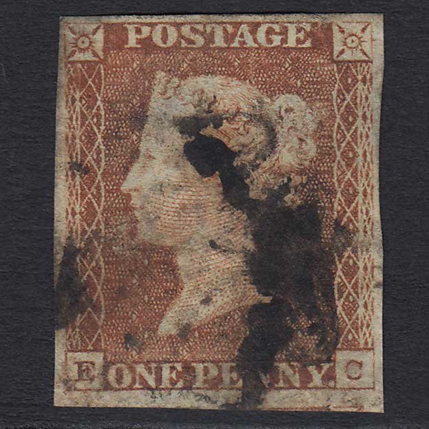 GB QV 1841 1d Red-brown (Plate 11) (SG7) 'EC' GU 4M V Worn Impression