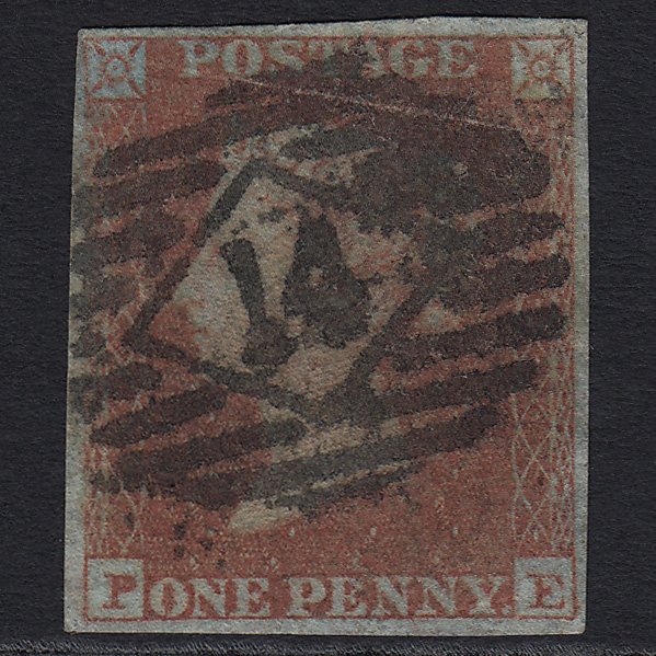 GB QV 1841 1d Red-brown (Plate 176) SG8-B2(1) 'PE' GU 4M London No.14