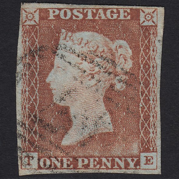GB QV 1841 1d Pale Red-brown (Plate 65) SG9-B1(3) TE FU Light Cancel 4 Margins