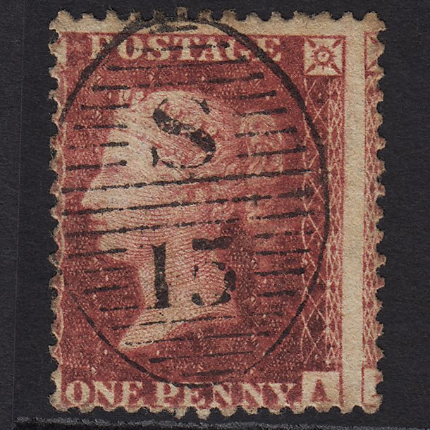GB QV 1857 1d Deep Rose-red SG41-C10(4) 0 GU London D&S S15 Large Misperf