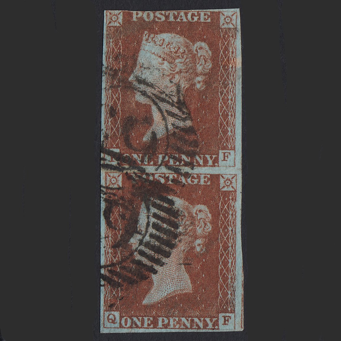 GB QV 1841 1d (Plate 53) SG8-B1(1) PF-QF FU Pair nr 4M London D&S Cancel