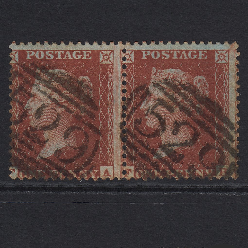 GB QV 1855 1d Red-brown (Plate 13) SGC6(1) FA-FB GU Pair Milford 529 Misperf