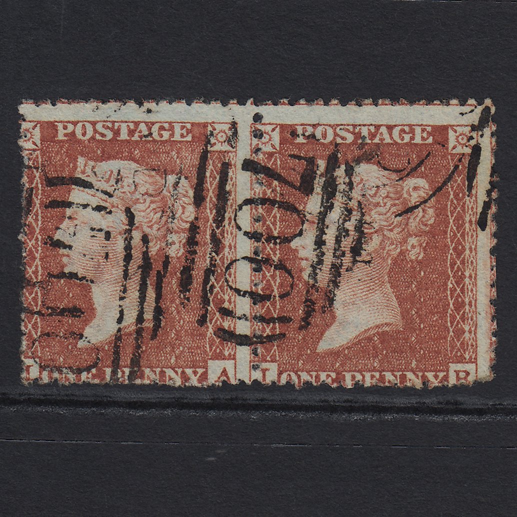 GB QV 1855 1d (Plate 1) SGC6(1) IA-IB FU Pair Sheffield 700 Large Misperf