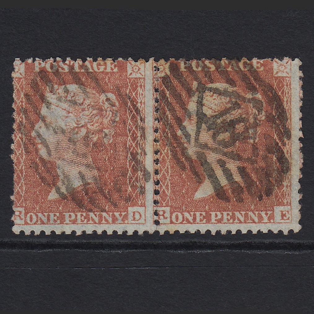 GB QV 1855 1d Red-brown (Plate 6) SGC6(1) RD-RE GU Pair London IS 18