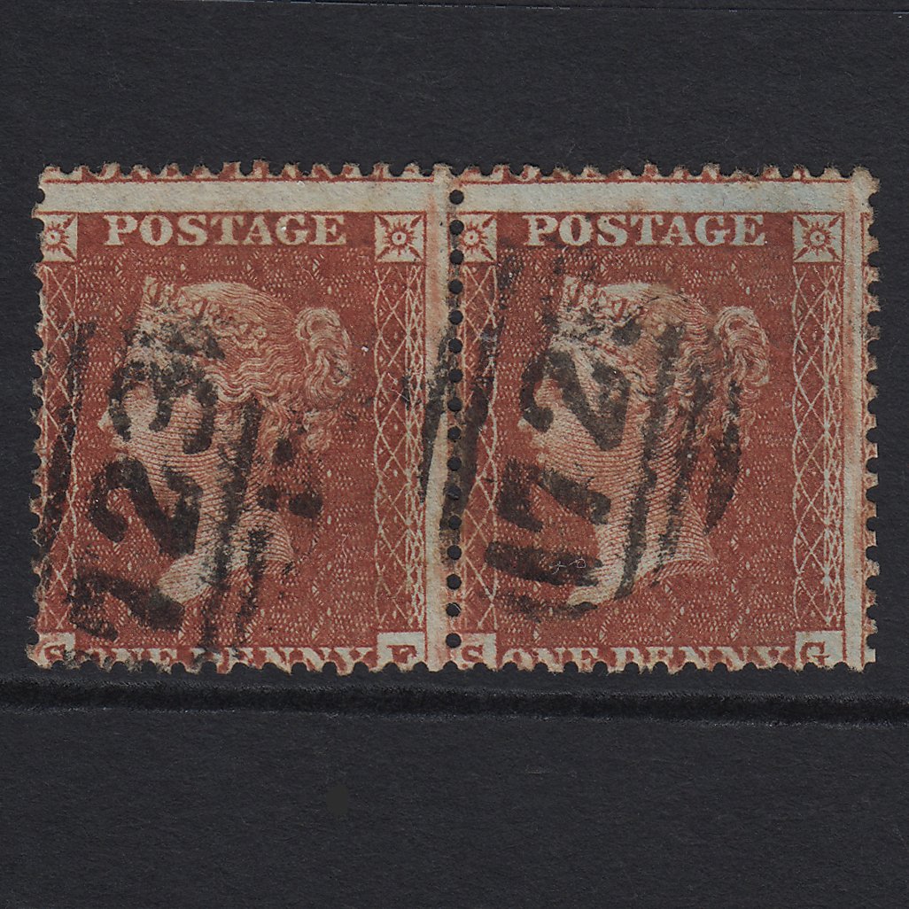 GB QV 1855 1d Red-brown (Plate 13) SGC6(1) SF-SG GU Pair Southampton 723