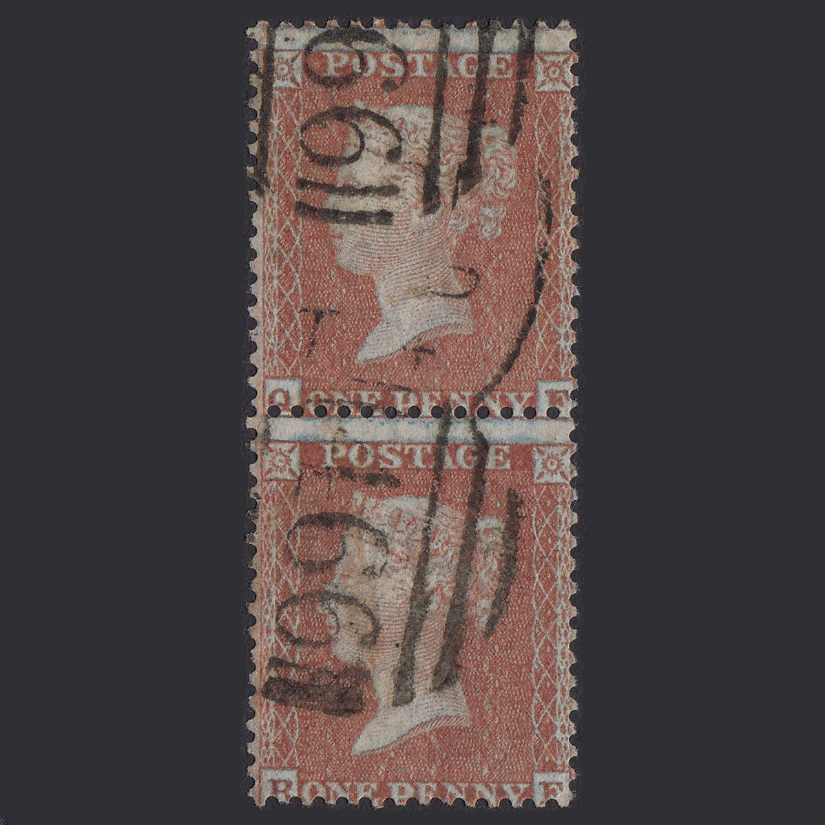 GB QV 1855 1d (Plate 4) SGC6(1) QF-RF GU Pair Liverpool 466 Spoon