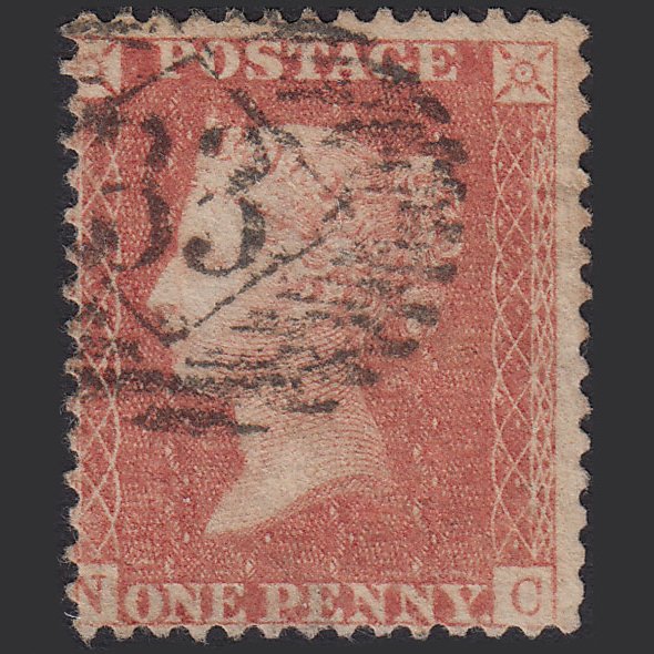 GB QV 1857 1d Pale Red Transitional (Plate 43) SGC9(3) NC FU London IS 33 33.e
