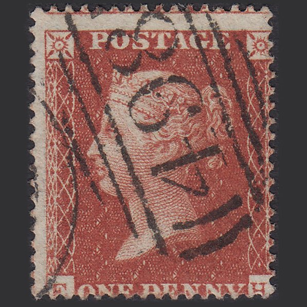 GB QV 1855 1d Red-brown (Plate 1) SG21-C4(1) EH VFU Manchester 498 Misperf