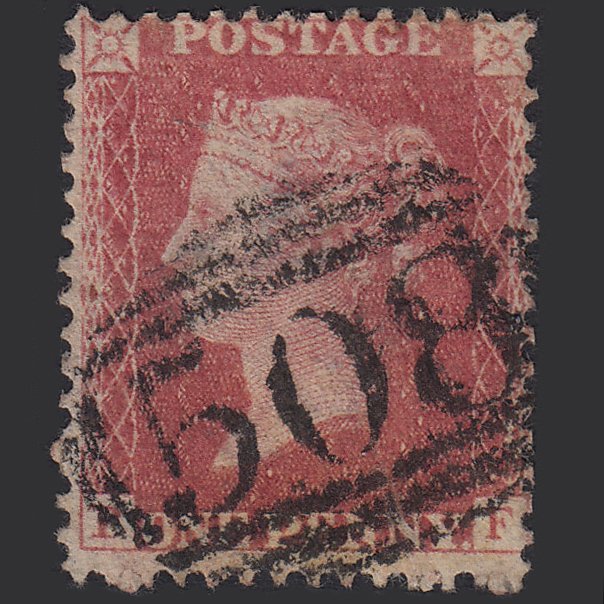 GB QV 1857 1d Rose-red (Plate 62) SG40-C10(1) PF FU Market Deeping 508