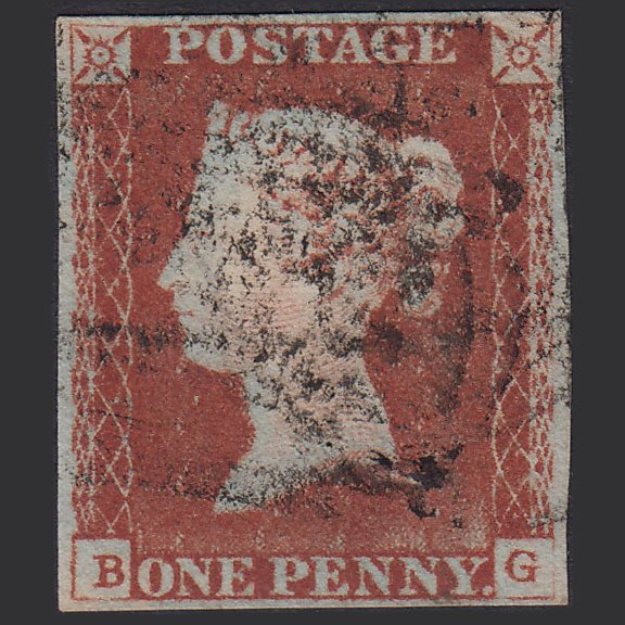 GB QV 1841 1d Pale Red-brown (Plate 44) SG9-B1(3) BG GU 4 Margins