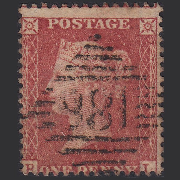 GB QV 1857 1d Rose-red (Plate 57) SG40-C10(1) RL FU Dublin 186 Misperf