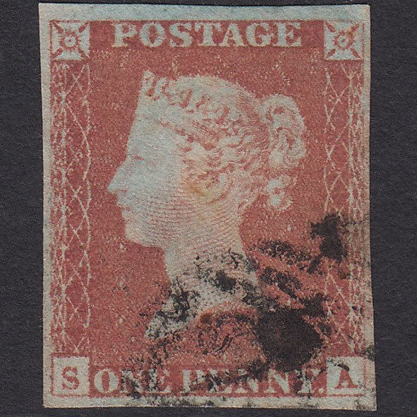 GB QV 1841 1d Red-brown (Plate 69) SG8-B1(1) SA GU 4 Margins