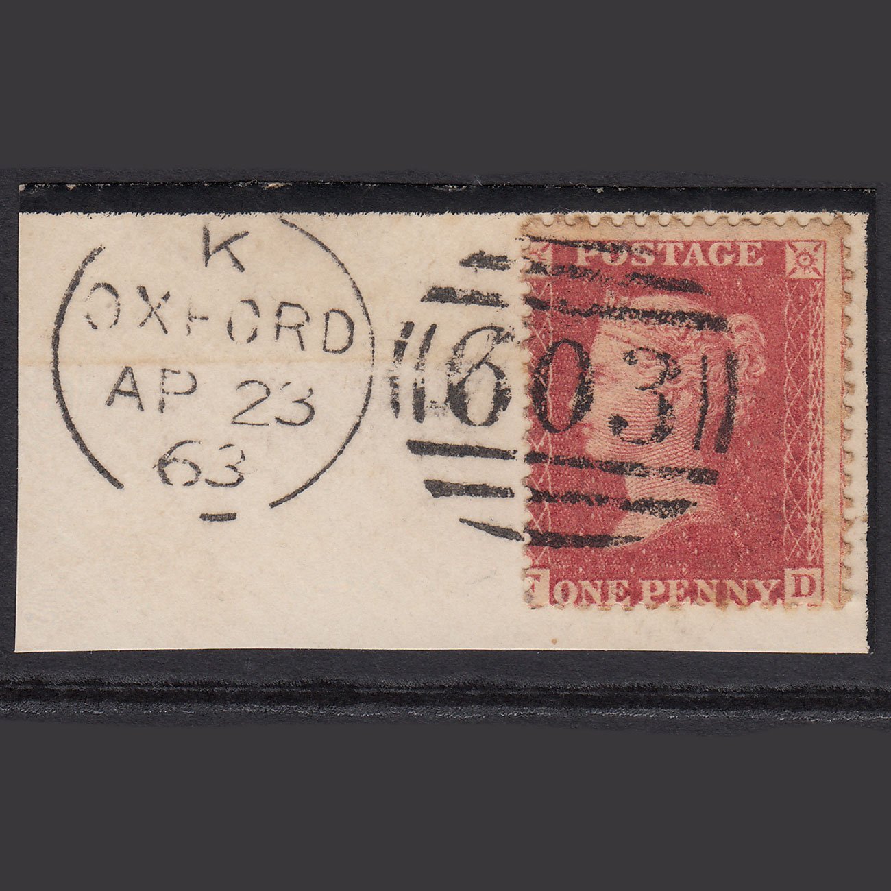 GB QV 1863 1d (Plate 50) SG42-C12(1) FD FU Oxford 603 Misperf on Piece
