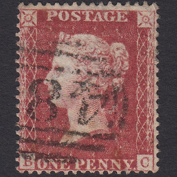 GB QV 1857 1d Rose-red (Plate 38) SG36-C11 BC PU Pinhole