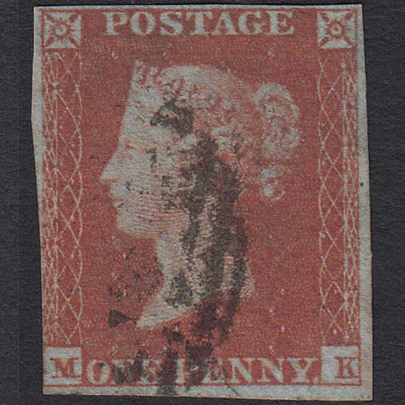 GB QV 1841 1d Red-brown (Plate 127) SG8-B2(1) MK FU nr 4 Margins