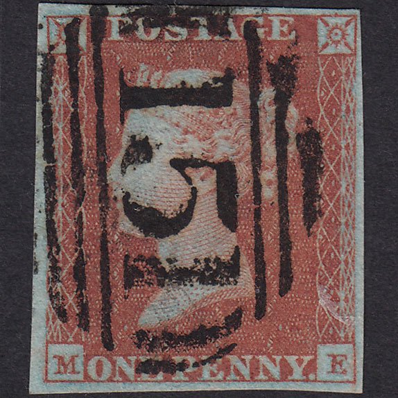 GB QV 1841 1d Very Blued (Plate 105) SG8a-B1(2) ME VFU 4 Margins Colne 151