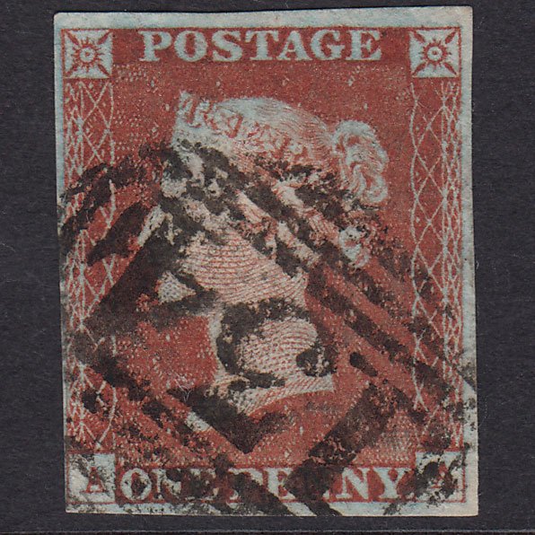 GB QV 1841 1d Red-Brown Plate 49 SG8-B1(1) AA FU 4 Margins Bristol 134