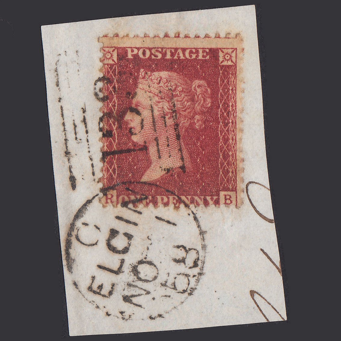 GB QV 1857 1d Deep Rose-Red Plate 52 SG41-C10(4) RB FU Elgin 133 On Piece