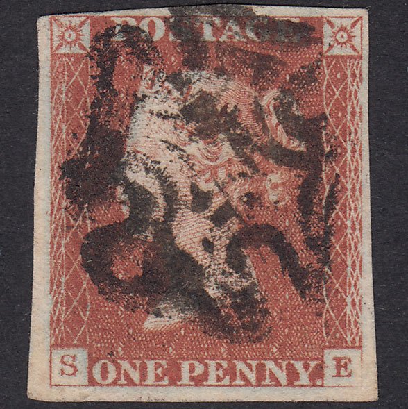 GB QV 1841 1d Red-Brown Plate 21 SG8-B1(1) SE GU 4 Margins Maltese Cross