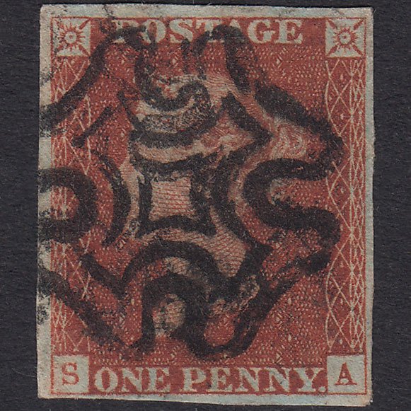 GB QV 1841 1d Red-Brown Plate 37 SG8-B1(1) SA GU 4 Margins Maltese Cross